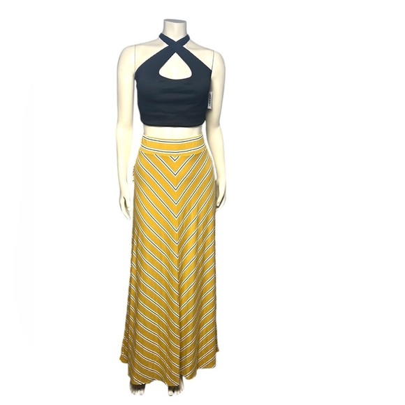 Westport Stripe Maxi Long Yellow Black White  Skirt Elastic Waist Size Medium - Picture 7 of 17